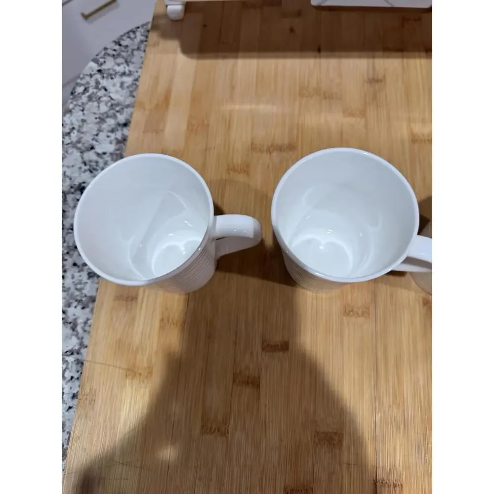 Set Of 4 Mikasa Swirl White Bone China Coffee Cup 4.5" Tall Mug Ribbed * - Picture 5 of 10